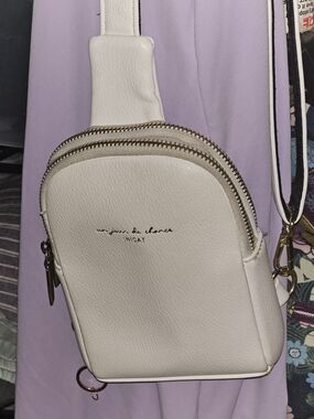 Inicat White Crossbody Sling Bag with Dual Zips